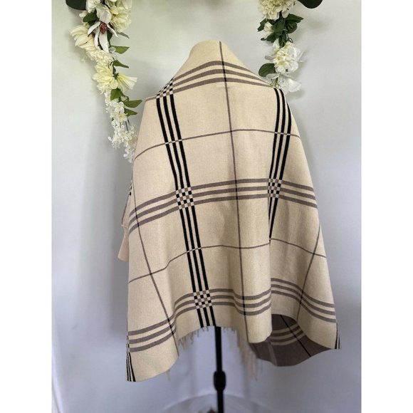 Vintage Beige Gray Tartan Plaid Wrap Sweater One Size - Picture 10 of 10